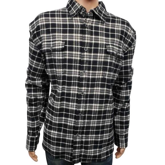 JACHS New York Flannel Shirt Plaid Black White Two Pockets Heavy Men 2XL XXL - Picture 2 of 14